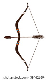 Colored Arrow and bow isolated on white background. Vector illustration with ethnic elements isolated on white background. Tribal theme