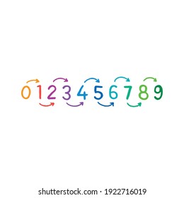 colored arrow signs with 0-9 numbers. hand drawn numbers and arrow signs