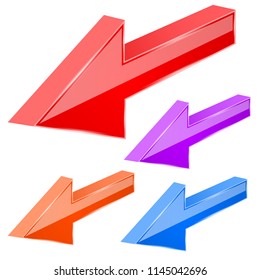 Colored arrows. 3d previous sign. Vector illustration isolated on white background