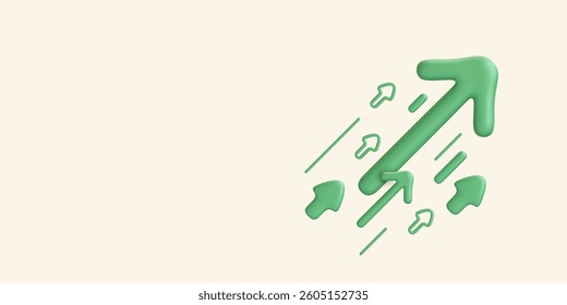 Colored arrows in 3d realistic style flying upwards isolated on light background. Vector illustration