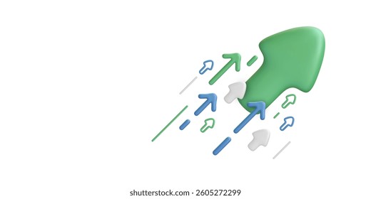 Colored arrows in 3d realistic style flying upwards isolated on light background. Vector illustration