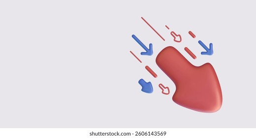 Colored arrows in 3d realistic style flying down isolated on light background. Vector illustration
