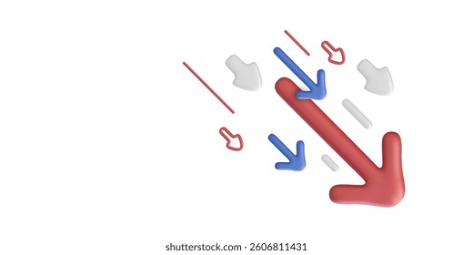 Colored arrows in 3d realistic style flying down isolated on light background. Vector illustration