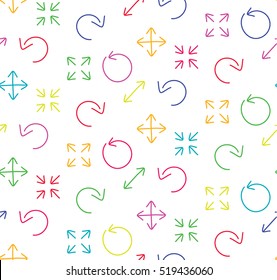 Colored arrows abstract web white seamless pattern. Vector illustration.