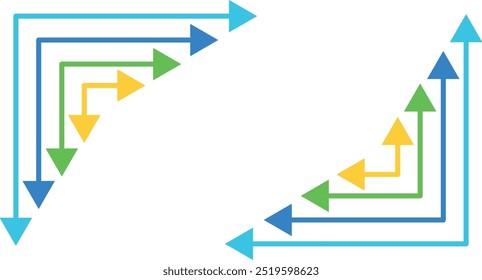 Flechas de colores con ángulos agudos en diferentes direcciones