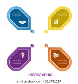 Colored Arrows arranged in circle, pointing inside the circle. Template for infographic numbered four positions