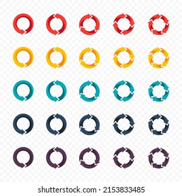 Las flechas coloreadas son una gran colección. Símbolos de flecha de reciclaje aislados. Conjunto de iconos vectoriales de flecha. Conjunto de flecha plana vectorial. EPS vectorial 10