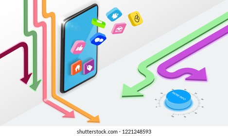 colored arrows crawl on the plane next to the phone in orthogonal projection