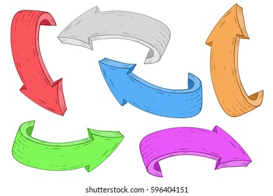 Colored arrows. Hand drawn sketch. Vector illustration isolated on white background