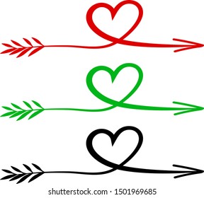 colored arrows with heart, vector illustration