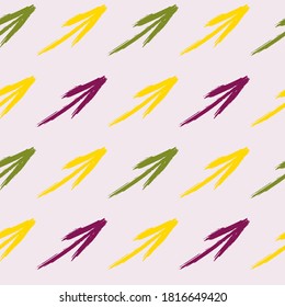 Colored arrows pointers. Monochrome design in green colors. Vector abstract modern seamless pattern with arrows in tender colors. Grunge urban repeated backdrop for wrapping paper.
