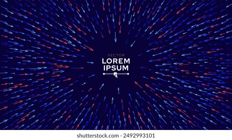 Colored Arrows Pointing to the Center Background. Dynamic Arrow Symbols. Focus on Your Goal Target. Business Focus Concept. Converging Radial Lines Design Element. Arrows Pattern Vector Illustration