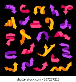 Colored arrows and ribbons. Left, right, up, down, increase, decrease. Collection of vector design elements.