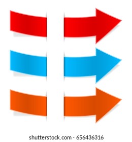 Colored arrows through white paper pocket. Vector 3d illustration