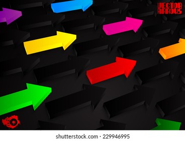 Colored arrows volumetric among black arrows