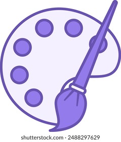 Colored Art Icon. Vector Icon of Color Palette with Brush. Drawing Tools, Artist's Kit. Education and School Concept