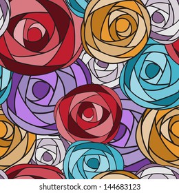 Colored art rose seamless pattern.