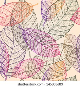 Colored art vector autumn leaves pattern.  Fabric texture. Floral vintage design.