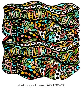 Colored Artistically ethnic pattern. Hand-drawn, ethnic, floral, retro, doodle, vector, art tribal design element.