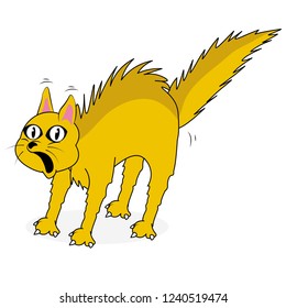 colored Artwork of a frightened cat fur stands up big mouth open
