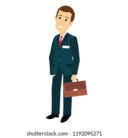 colored artwork illustration of a Young professional lawyer happy standing with a briefcase looking at something