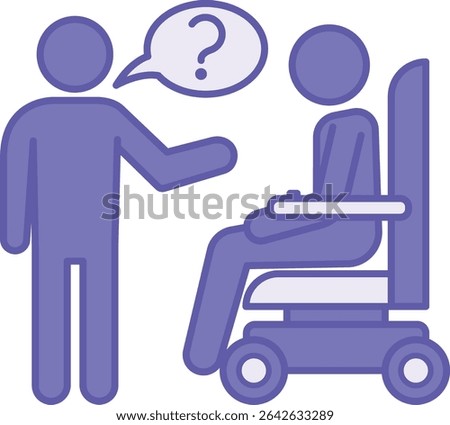 Colored Assistance Icon. Vector Illustration. Medical Help. Man Asking Question To Sick Man In Wheelchair. Disability Concept