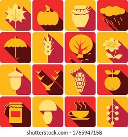 colored autumn icons set with shadows