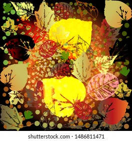 Colored autumn leaf fall. Leaf silhouettes