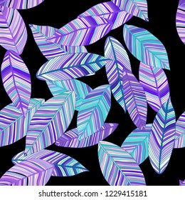 Colored autumn leaves in cool blue tones. Seamless vector pattern. Foliage.