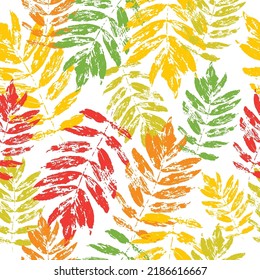 Colored autumn leaves imprint seamless pattern. Fall textile leaf silhouette Vector illustration