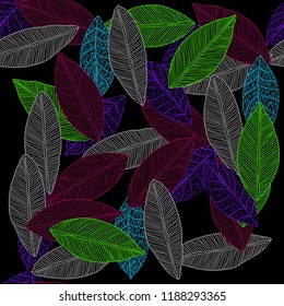 Colored autumn leaves. Seamless vector pattern. Foliage.