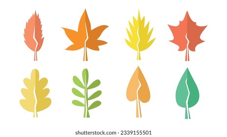 Hojas de otoño coloreadas. Estilo plano de dibujos animados simples, ilustración vectorial.