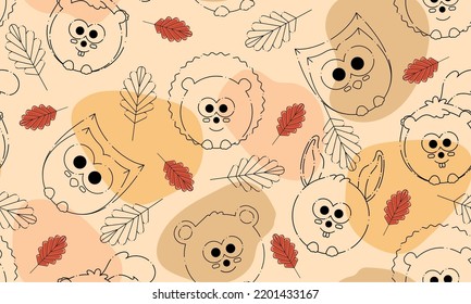 Colored autumn seamless pattern background with cute animals Vector