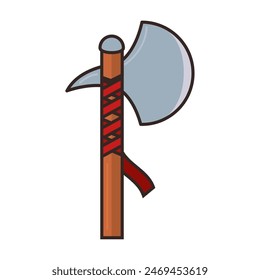 Icono de arma medieval de hacha de colores Ilustración vectorial