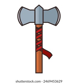 Icono de arma medieval de hacha de colores Ilustración vectorial