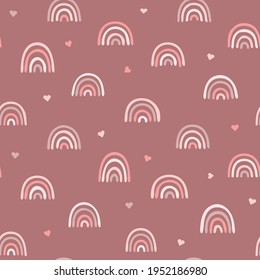 Colored baby seamless pattern with cute rainbows. Creative vector background for fabric, textile, baby wallpaper. Abstract landscape of hills. Hand draw