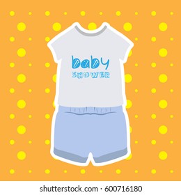 Colored baby shower card with clothes, Vector illustration