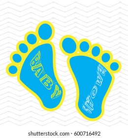Colored baby shower card with a pair of footprints, Vector illustration