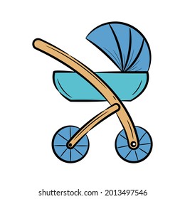 Colored Baby stroller vector illustration, with hand drawn sketching design