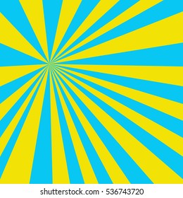 Colored back Pop Art Style light yellow blue background. For comic text bubble backdrop line space. Funny sun beam template. Vector illustration.