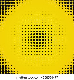 Colored back Pop Art Style yellow black background halftone. For comic text bubble backdrop line space. Funny sun beam template. Vector illustration.