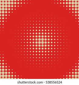 Colored back Pop Art Style red halftone background. For comic text bubble backdrop line space. Funny sun beam template. Vector illustration.
