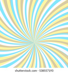 Colored back Pop Art Style retro move. Swirling radial lollypop pattern background. For comic text bubble backdrop line space. Funny sun beam template. Vector illustration.