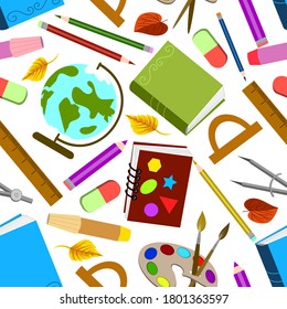 Colored back to school pattern.Colored pattern of items for school on a white background.