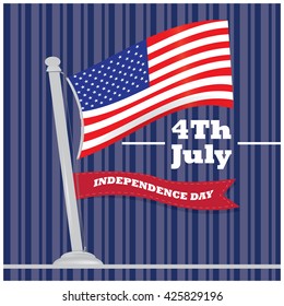 Colored background with the american flag and a ribbon with text for independence day celebrations