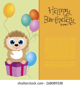 Colored background with an animal and ornaments for birthday party. Vector illustration