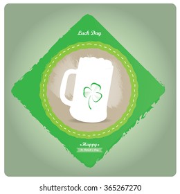 Colored background with a banner with text and a beer for patrick's day
