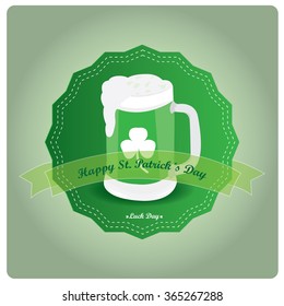 Colored background with a banner with text and a beer for patrick's day