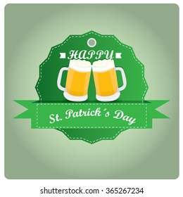 Colored background with a banner with text and beers for patrick's day