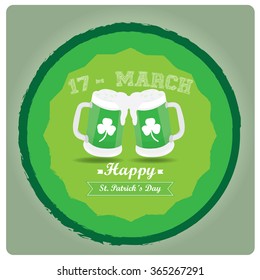 Colored background with a banner with text and beers for patrick's day